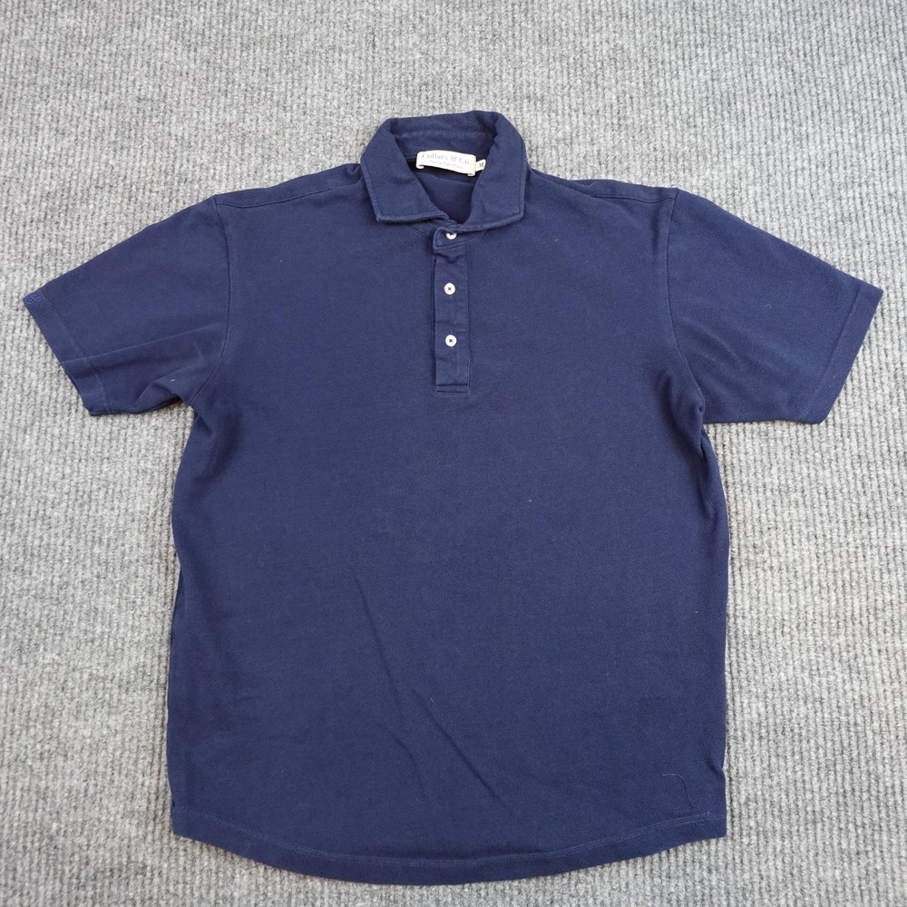 Collars & Co. Polo Shirt Mens Medium Blue Luxury Pique Cotton Short Sleeve